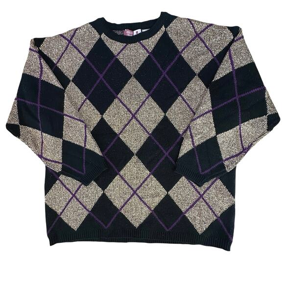 VTG 90s Metallic Argyle Crewneck Sweater Women’s Plus 24W Festive Holiday Party - Picture 7 of 13
